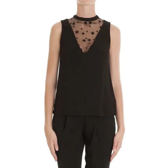 NWT ALC Harlow Crepe Star Mesh Sleeveless Top Womens 4 Black - Picture 1 of 5